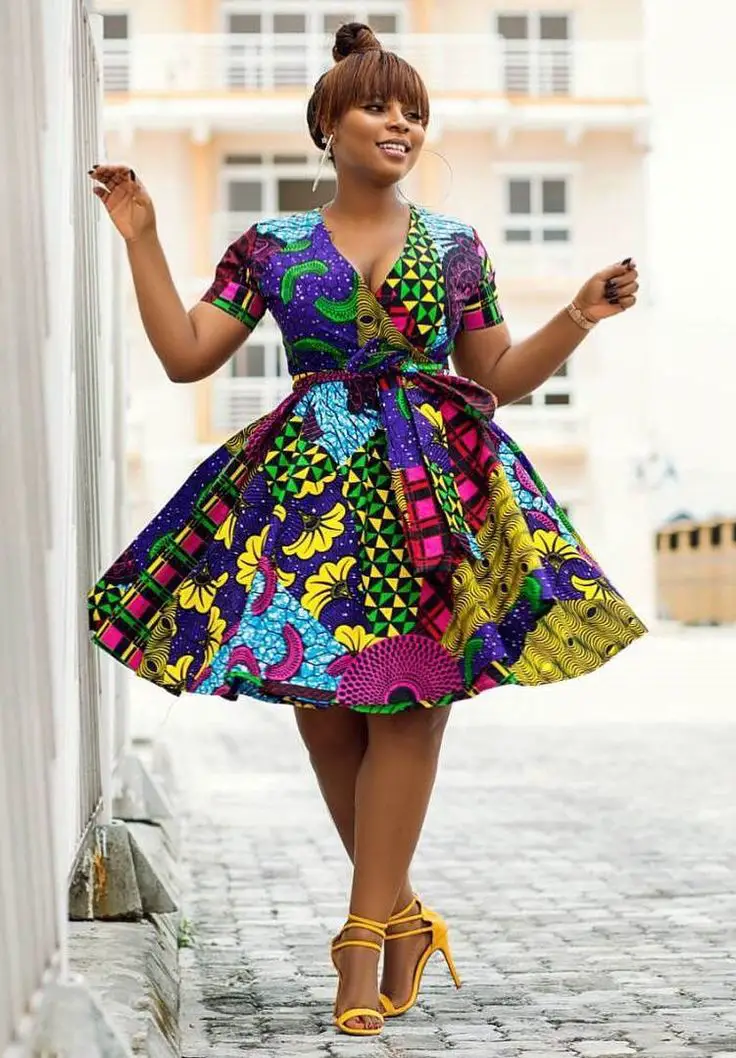 Simple Ankara Short Gown Styles—Wrap Dress
